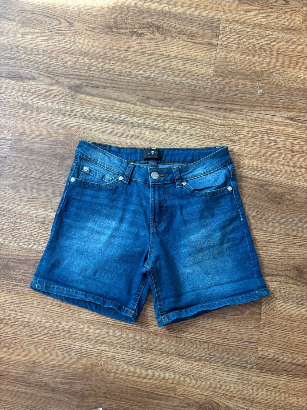 7 For All Mankind Blue Denim Mid-Rise Shorts